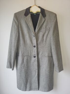 Lauren Ralph Lauren Gray Long Wool Trench Coat Black Contrast Leather Collar 12